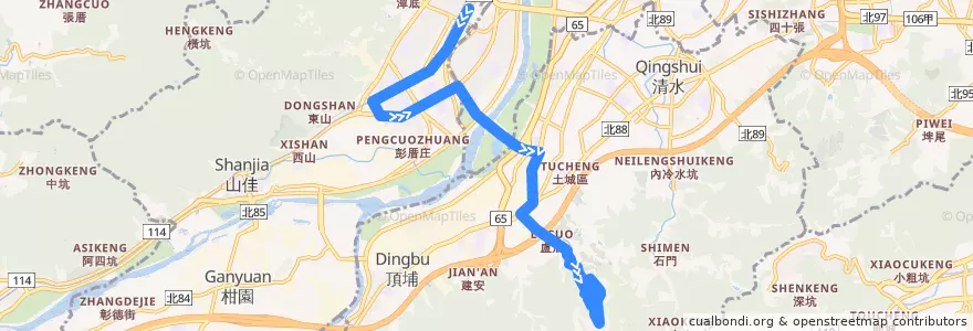 Mapa del recorrido 新北市 藍44延 樹林-南天母廣場 (往南天母廣場) de la línea  en تايبيه الجديدة.