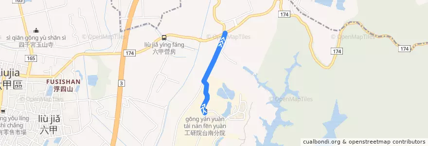 Mapa del recorrido 黃2(繞駛工研院_返程) de la línea  en Tainan.