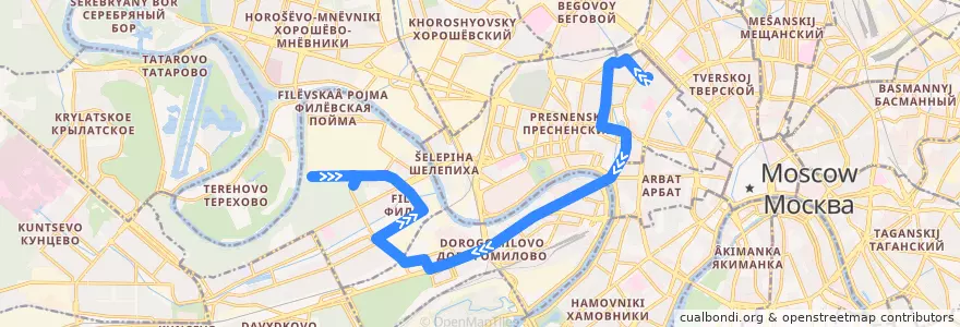 Mapa del recorrido Автобус 116: Тишинская площадь => Фили de la línea  en Москва.