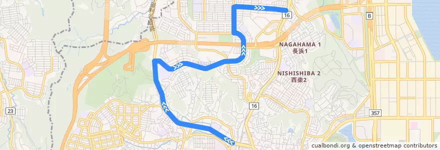 Mapa del recorrido 京急バス 文9 金沢文庫駅〜氷取沢高校 de la línea  en 金沢区.