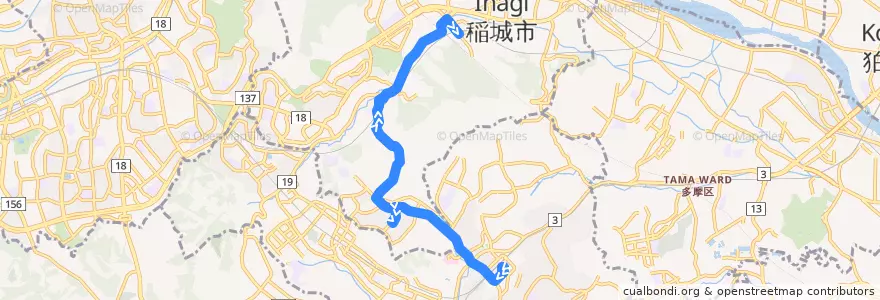 Mapa del recorrido 平尾線 新百合ヶ丘駅⇒稲城駅 de la línea  en 日本.