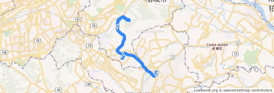 Mapa del recorrido 平尾線 新百合ヶ丘駅⇒駒沢学園 de la línea  en 日本.