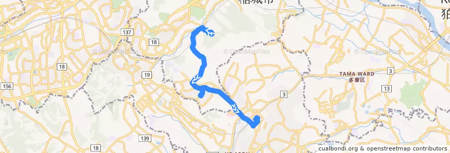 Mapa del recorrido 平尾線 駒沢学園⇒新百合ヶ丘駅 de la línea  en 日本.