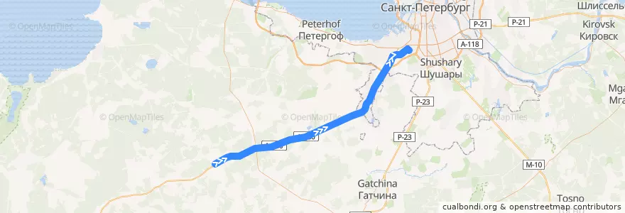 Mapa del recorrido Автобус № 632А: Каськово => станция метро "Проспект Ветеранов" de la línea  en レニングラード州.