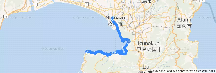 Mapa del recorrido 沼津駅発 長井崎中経由 大瀬崎行 de la línea  en 沼津市.