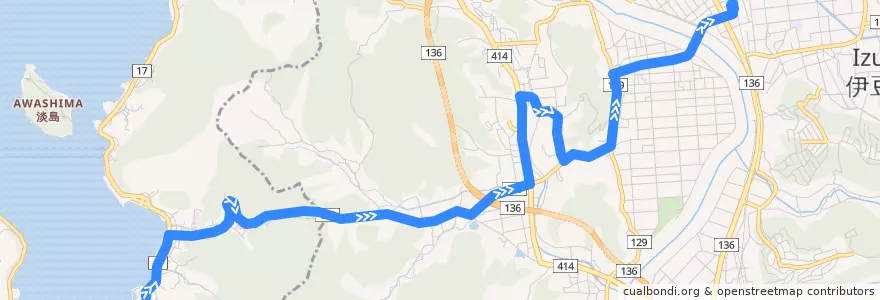 Mapa del recorrido 伊豆・三津シーパラダイス発 伊豆長岡駅行 de la línea  en 伊豆の国市.