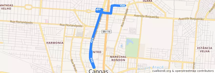 Mapa del recorrido 5104 S.José/Centro de la línea  en Canoas.
