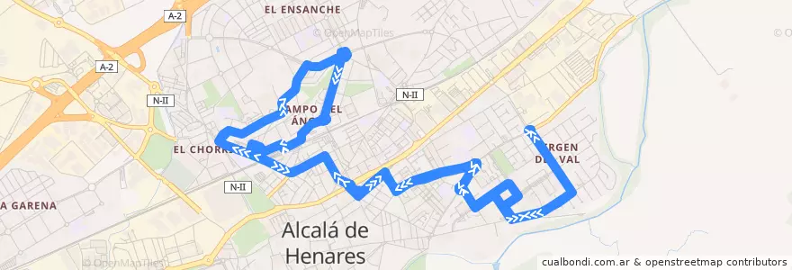 Mapa del recorrido Bus Línea 8: Virgen del Val - Plaza de la Paz de la línea  en Alcalá de Henares.