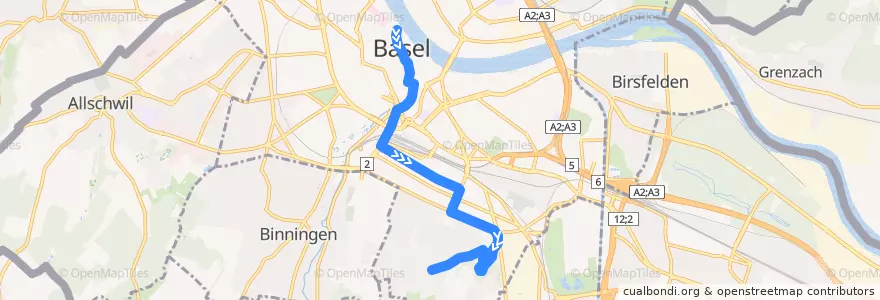 Mapa del recorrido Tram 16: Schifflände => Bruderholz de la línea  en Basel.