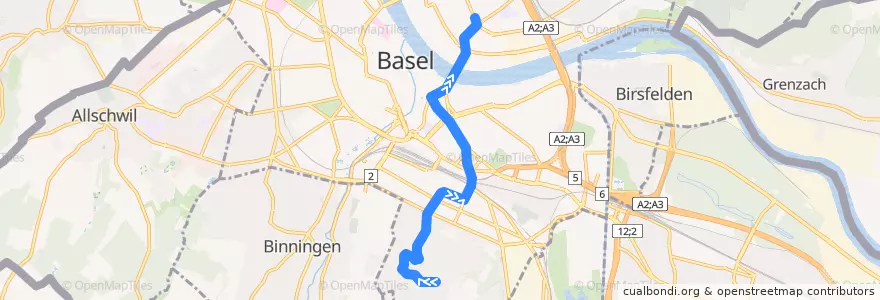 Mapa del recorrido Tram 15: Bruderholz => Messeplatz de la línea  en Bâle.