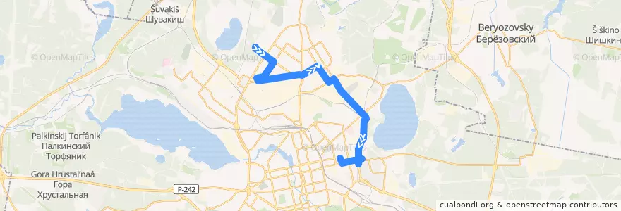 Mapa del recorrido Автобус 033. Парк Победы - УрФУ de la línea  en エカテリンブルク管区.