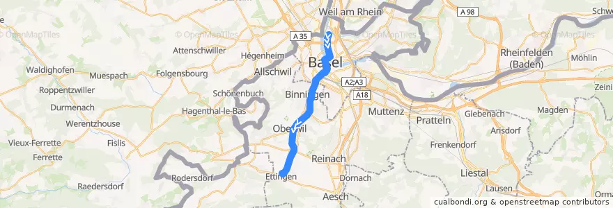 Mapa del recorrido Tram 17: Wiesenplatz => Ettingen de la línea  en Suíça.