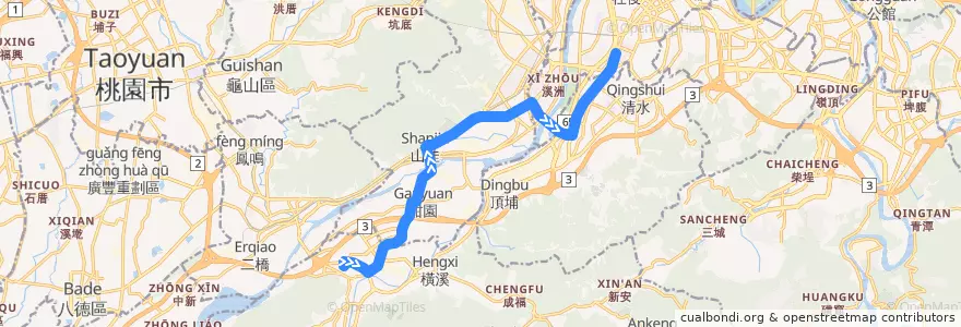 Mapa del recorrido 新北市 889 三峽-捷運亞東醫院站 (去程) de la línea  en تايبيه الجديدة.