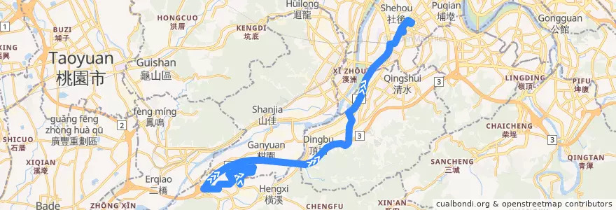 Mapa del recorrido 新北市 932 三峽-板橋 (去程) de la línea  en تايبيه الجديدة.