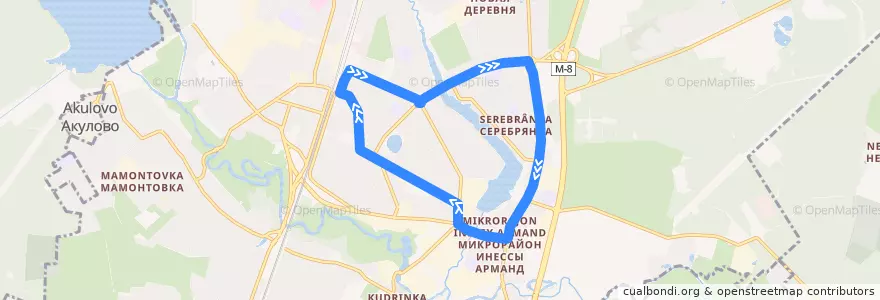 Mapa del recorrido Автобус 12: Станция Пушкино => Станция Пушкино (внутреннее кольцо) de la línea  en Пушкинский городской округ.