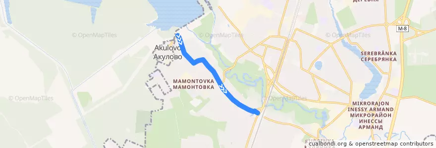 Mapa del recorrido Автобус 8: Акулово => Платформа Мамонтовская de la línea  en Пушкинский городской округ.
