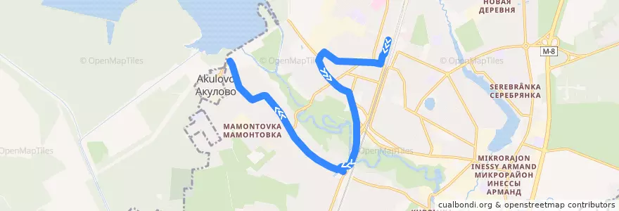Mapa del recorrido Автобус 9: Станция Пушкино => Акулово de la línea  en Пушкинский городской округ.