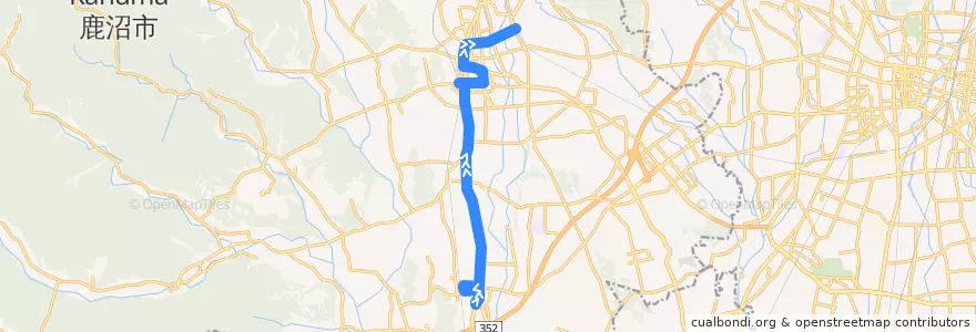 Mapa del recorrido 鹿沼市リーバス南押原線 楡木車庫⇒鹿沼駅 de la línea  en Kanuma.