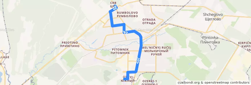 Mapa del recorrido Автобус № 11: Центральная районная больница => микрорайон Южный de la línea  en Vsevolozhsk.