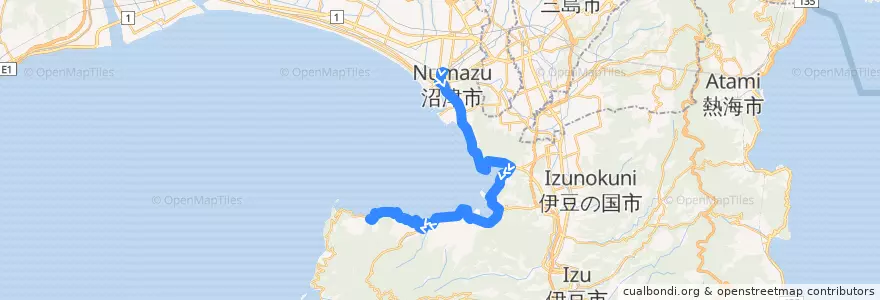 Mapa del recorrido 沼津駅発 江梨行 de la línea  en Numazu.