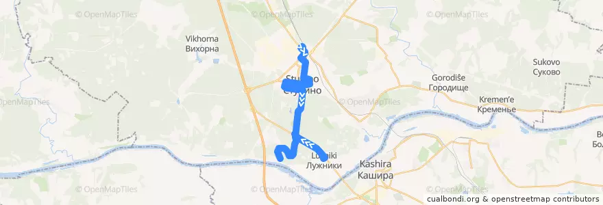 Mapa del recorrido Автобус №23: Вокзал - Соколова Пустынь (через Лужники) de la línea  en City district Stupino.