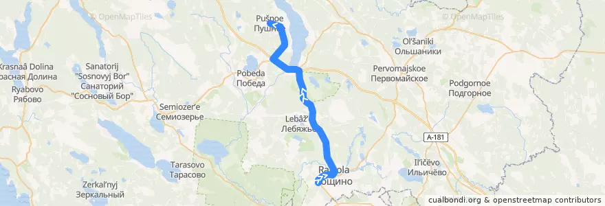 Mapa del recorrido Автобус № 125А: Рощино - Пушное de la línea  en Рощинское городское поселение.