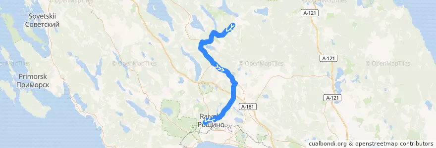 Mapa del recorrido Автобус № 132: Коробицыно => Рощино de la línea  en Rajon Wyborg.