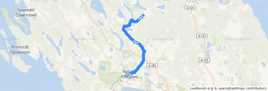 Mapa del recorrido Автобус № 132: Рощино => Коробицыно de la línea  en Выборгский район.
