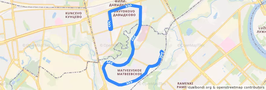 Mapa del recorrido Автобус 641: Улица Ватутина => Матвеевское de la línea  en Западный административный округ.