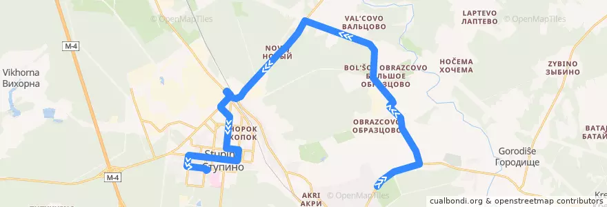 Mapa del recorrido Автобус №9: Крутышки - Улица Калинина (через Образцово) de la línea  en городской округ Ступино.