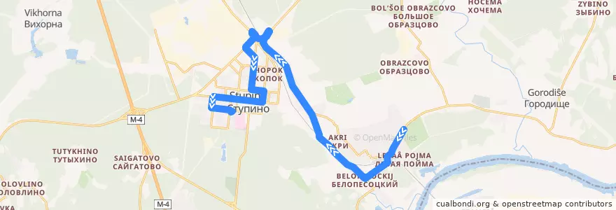 Mapa del recorrido Автобус №9: Крутышки - Улица Калинина de la línea  en городской округ Ступино.