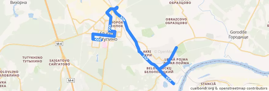 Mapa del recorrido Автобус №9: Улица Калинина - Крутышки de la línea  en городской округ Ступино.
