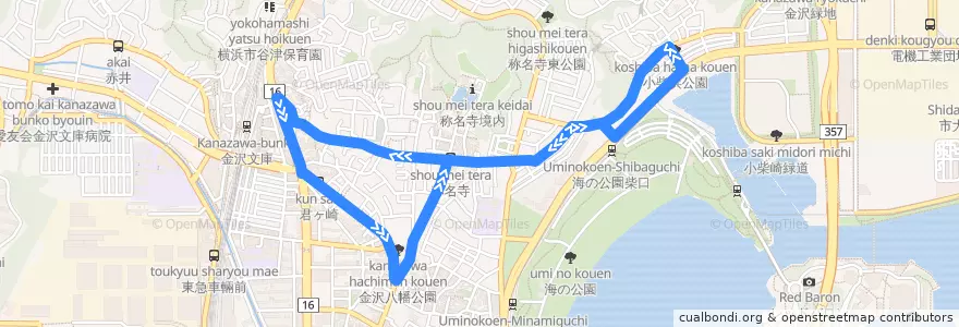 Mapa del recorrido 京急バス　文13 金沢文庫駅〜柴町 de la línea  en Kanazawa Ward.