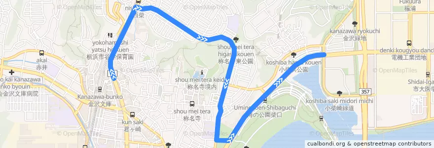 Mapa del recorrido 京急バス　文18　金沢文庫駅〜東柴町 de la línea  en 金沢区.