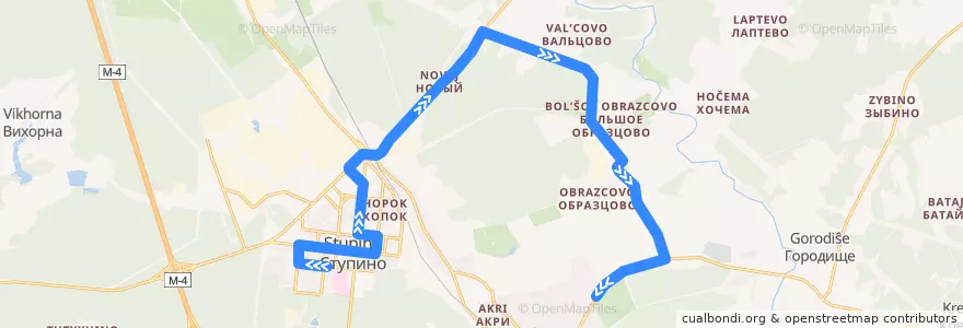 Mapa del recorrido Автобус №10: Улица Калинина - Крутышки (через Образцово) de la línea  en городской округ Ступино.