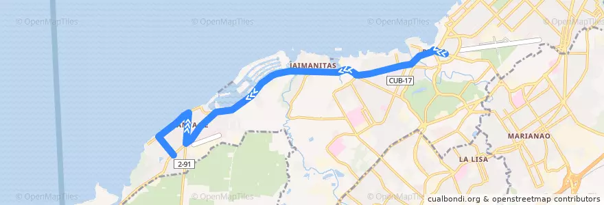 Mapa del recorrido Ruta 191 Playa => Santa Fe de la línea  en La Habana.