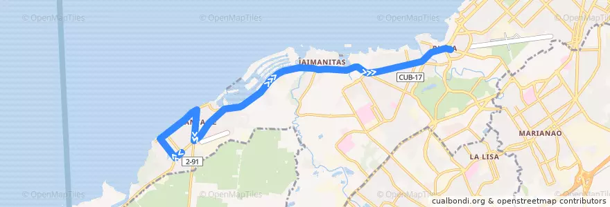Mapa del recorrido Ruta 191 Santa Fe => Playa de la línea  en La Habana.