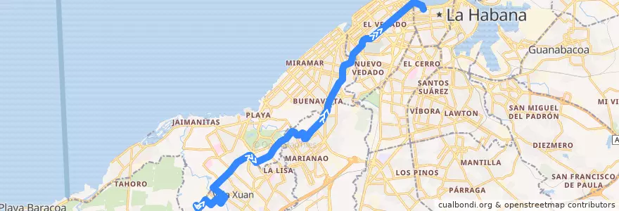 Mapa del recorrido Ruta 55 Barbosa => Hospital Hnos Ameijeiras de la línea  en Havana.