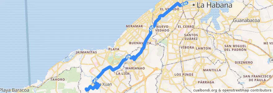 Mapa del recorrido Ruta 55 Hospital Hnos. Ameijeiras => Barbosa de la línea  en La Habana.