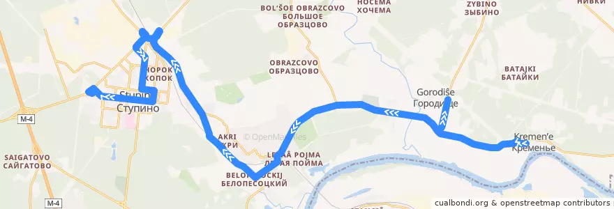 Mapa del recorrido Автобус №21: Кременье - Ступино (через Городище-2) de la línea  en городской округ Ступино.