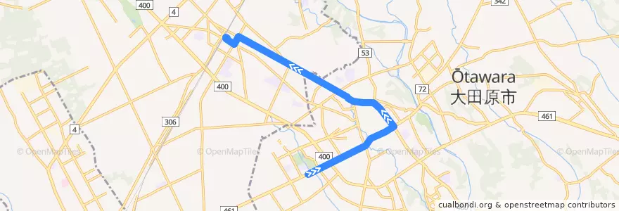Mapa del recorrido 関東自動車バス 大田原営業所⇒西那須野駅 de la línea  en 도치기현.
