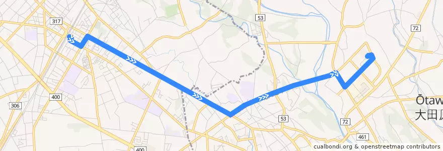 Mapa del recorrido 関東自動車バス 西那須野駅⇒那須赤十字病院 de la línea  en Tochigi Prefecture.