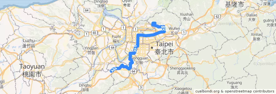 Mapa del recorrido 臺北市 214 中和-內湖(往程) de la línea  en 新北市.