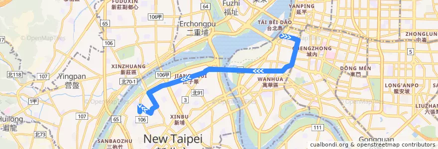 Mapa del recorrido 新北市 658 捷運西門站-板橋 (返程) de la línea  en Новый Тайбэй.