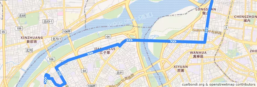 Mapa del recorrido 新北市 658 板橋-捷運西門站 (往程) de la línea  en Новый Тайбэй.