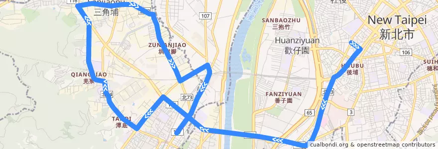 Mapa del recorrido 新北市 843 樹林-板橋(捷運府中站) (返程) de la línea  en تايبيه الجديدة.