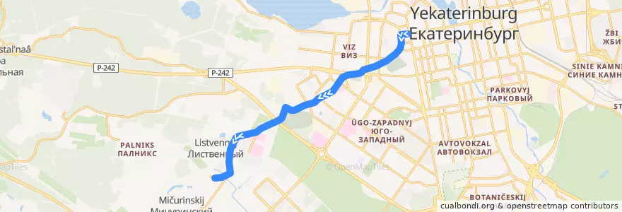 Mapa del recorrido Автобус 24. Площадь Коммунаров - Широкая Речка de la línea  en エカテリンブルク管区.
