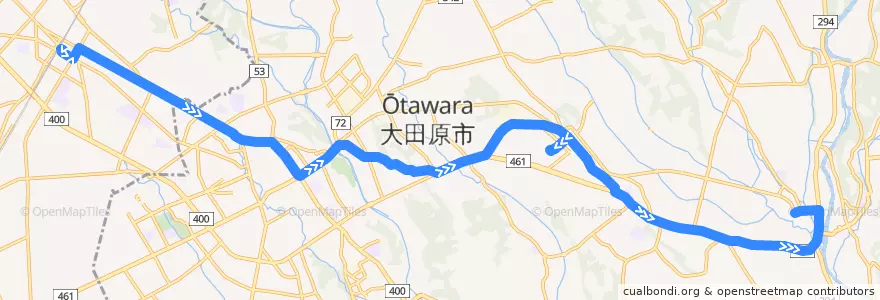 Mapa del recorrido 関東自動車バス 西那須野駅⇒黒羽出張所 de la línea  en 大田原市.