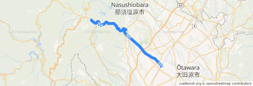 Mapa del recorrido JRバス関東塩原本線 西那須野駅⇒塩原温泉バスターミナル de la línea  en 那須塩原市.