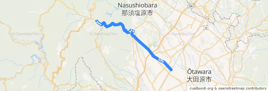 Mapa del recorrido JRバス関東塩原本線 塩原温泉バスターミナル⇒西那須野駅 de la línea  en 那須塩原市.
